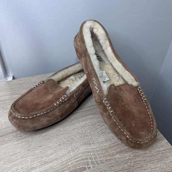 UGG Women's Ansley Suede Moccasin Slippers in Chestnut Sz 10